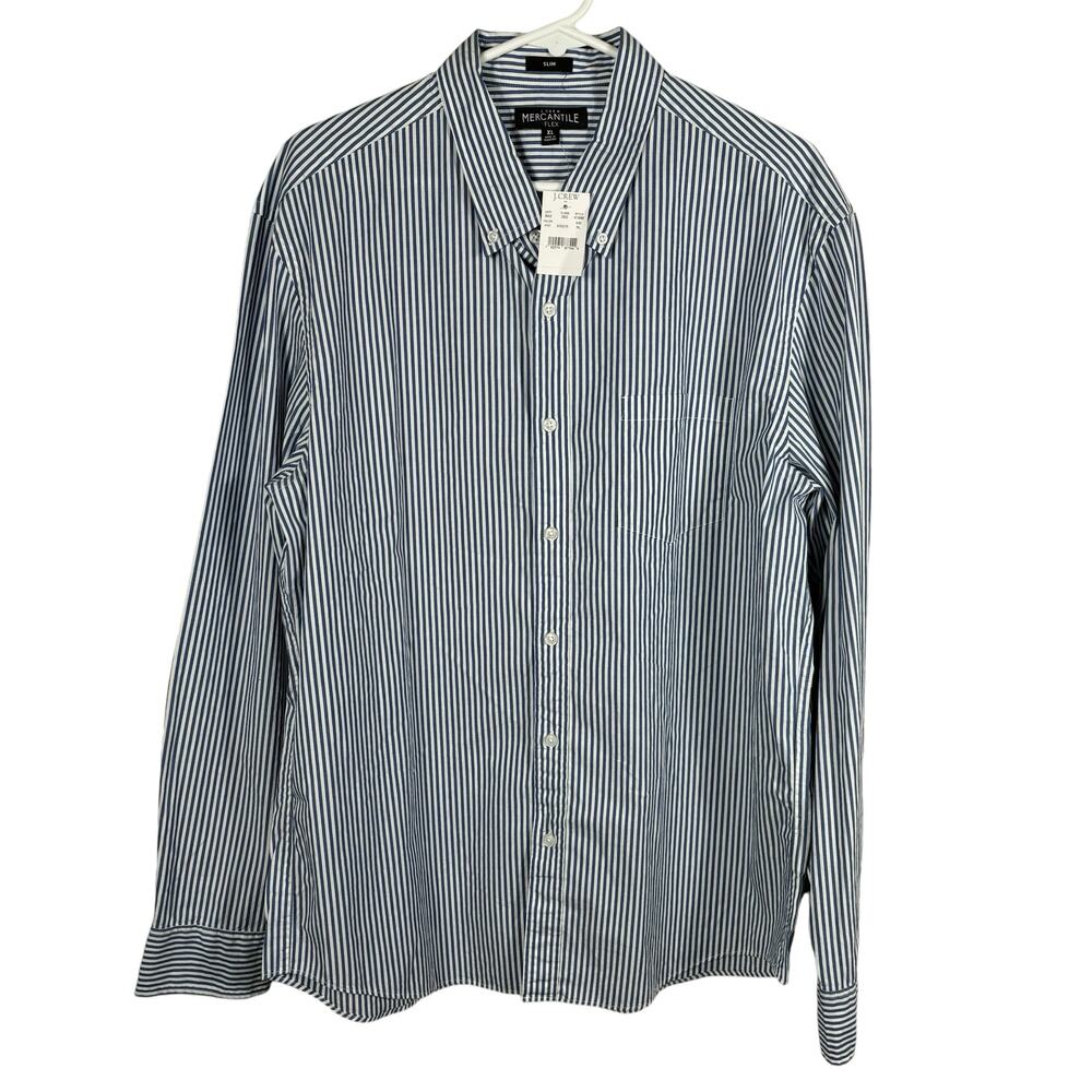 J. Crew Mercantile Men's XL‎ Blue White Striped Button Up Slim Fit Casual Shirt